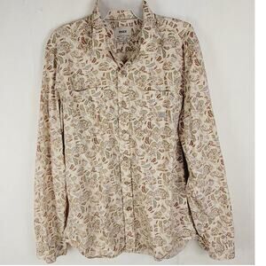Max tan leaf print button up shirt Size XL long sleeve slim fit Western Retro